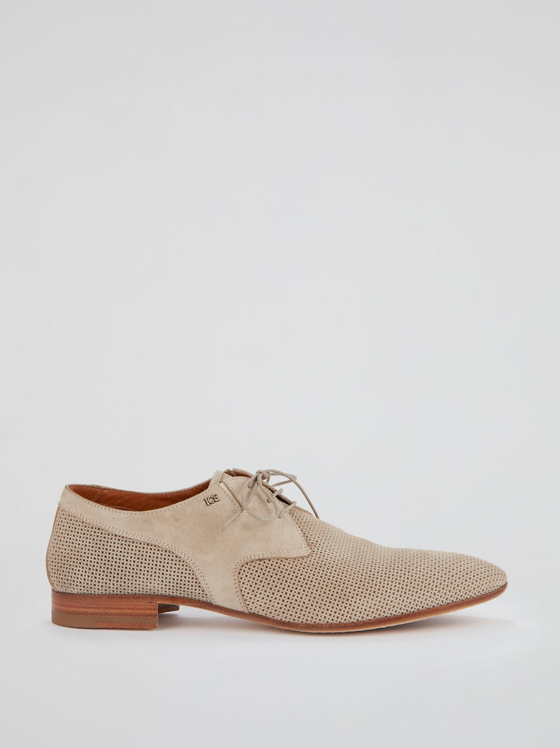 Beige Lace-Up Derby Shoes