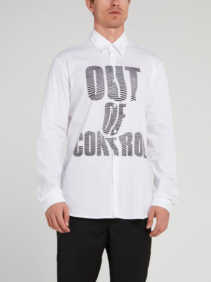 White Distorted Statement Print Shirt