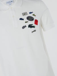 White Patchwork Polo Shirt