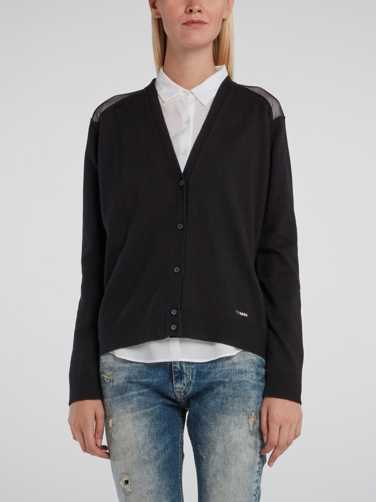 Black Sheer Shoulder Cardigan