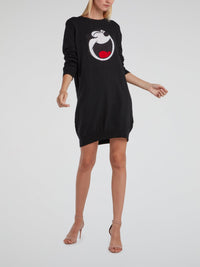 Black Felix The Cat Knit Dress