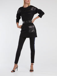 Black Leather Panel Sweater