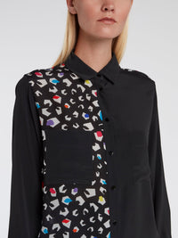 Black Print Panel Blouse