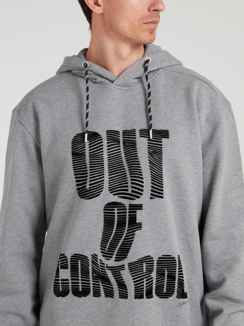 Grey Distorted Statement Print Hoodie