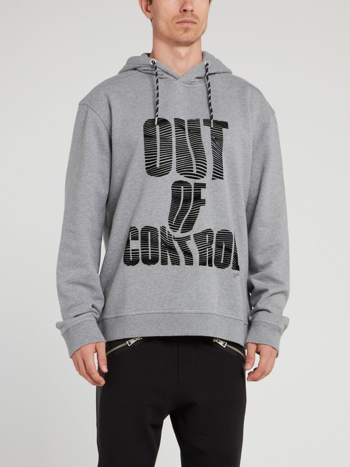 Grey Distorted Statement Print Hoodie