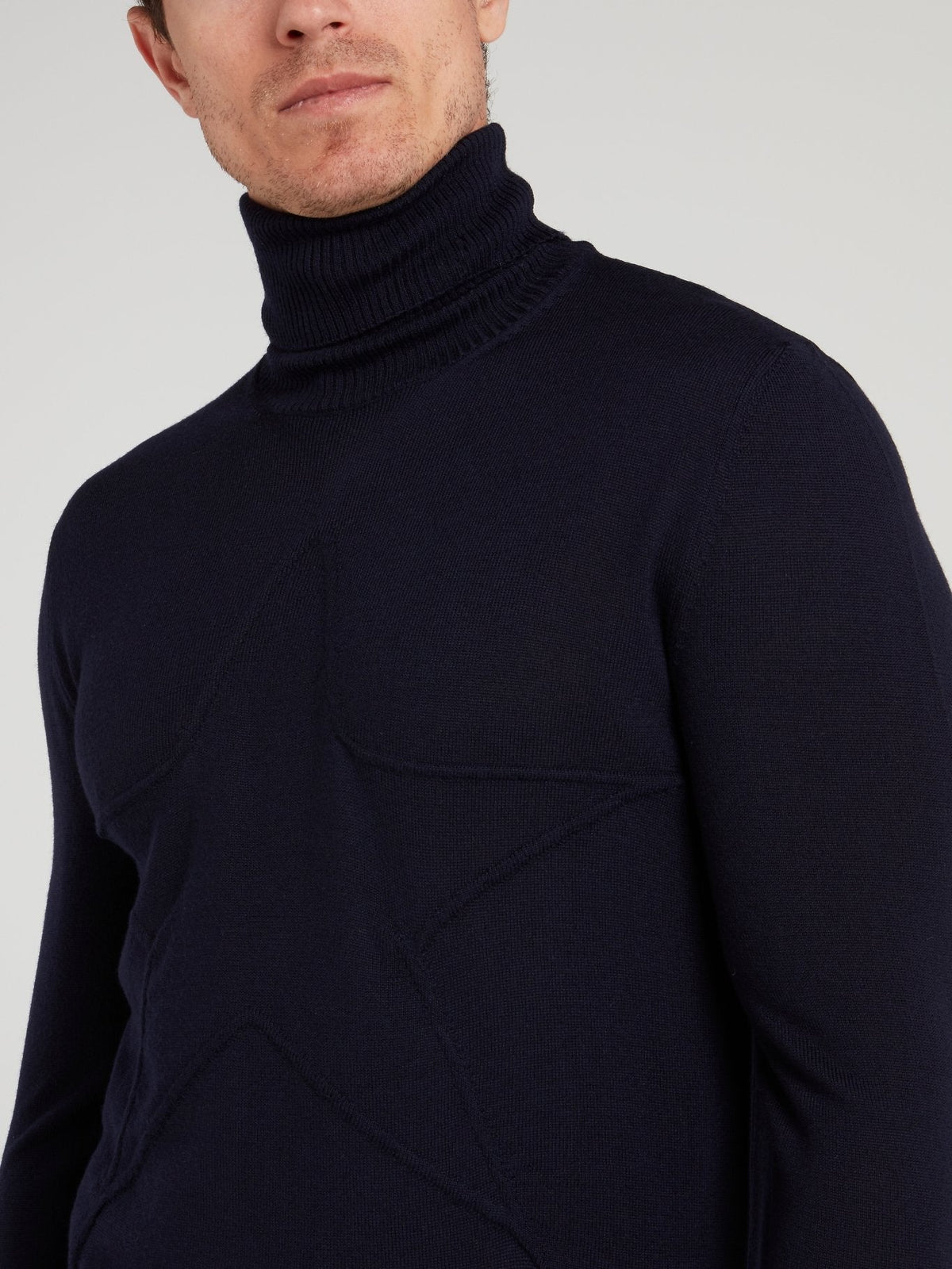 Navy Turtleneck Wool Top