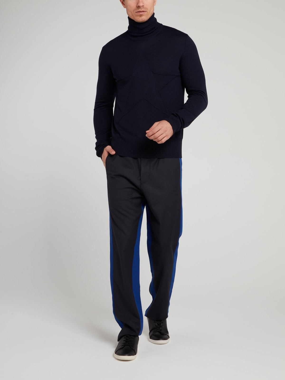 Navy Turtleneck Wool Top