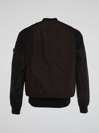 Black Logo Bomber Jacket with False Vest Panel