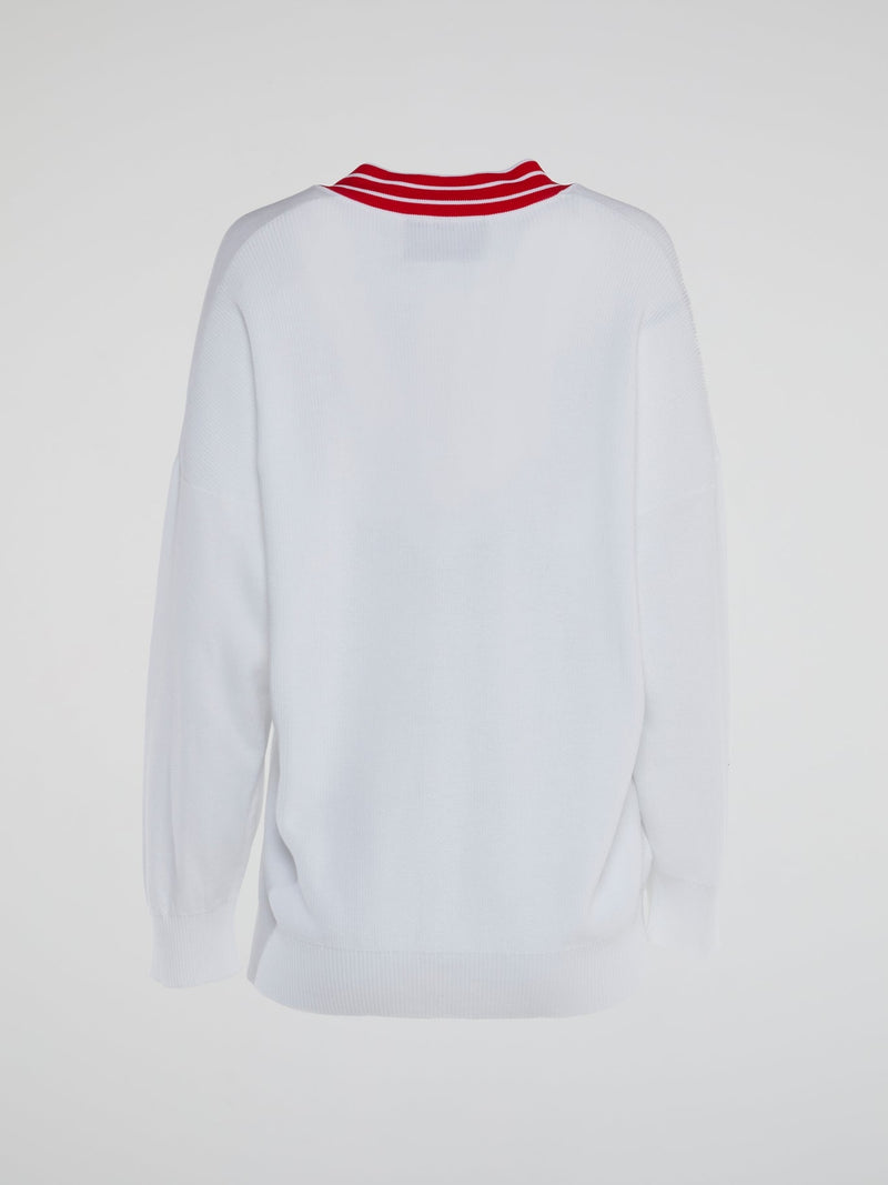 Mickey Mouse White V-Neck Knitted Top