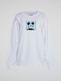Mickey Mouse White Ripped Sweatshirt
