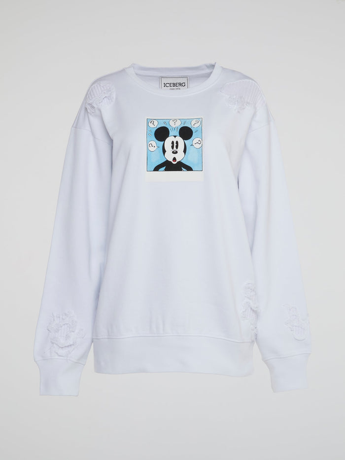 Mickey Mouse White Ripped Sweatshirt