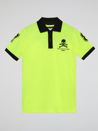 Neon Green Striped Edge Appliqu��d Polo Shirt (Kids)