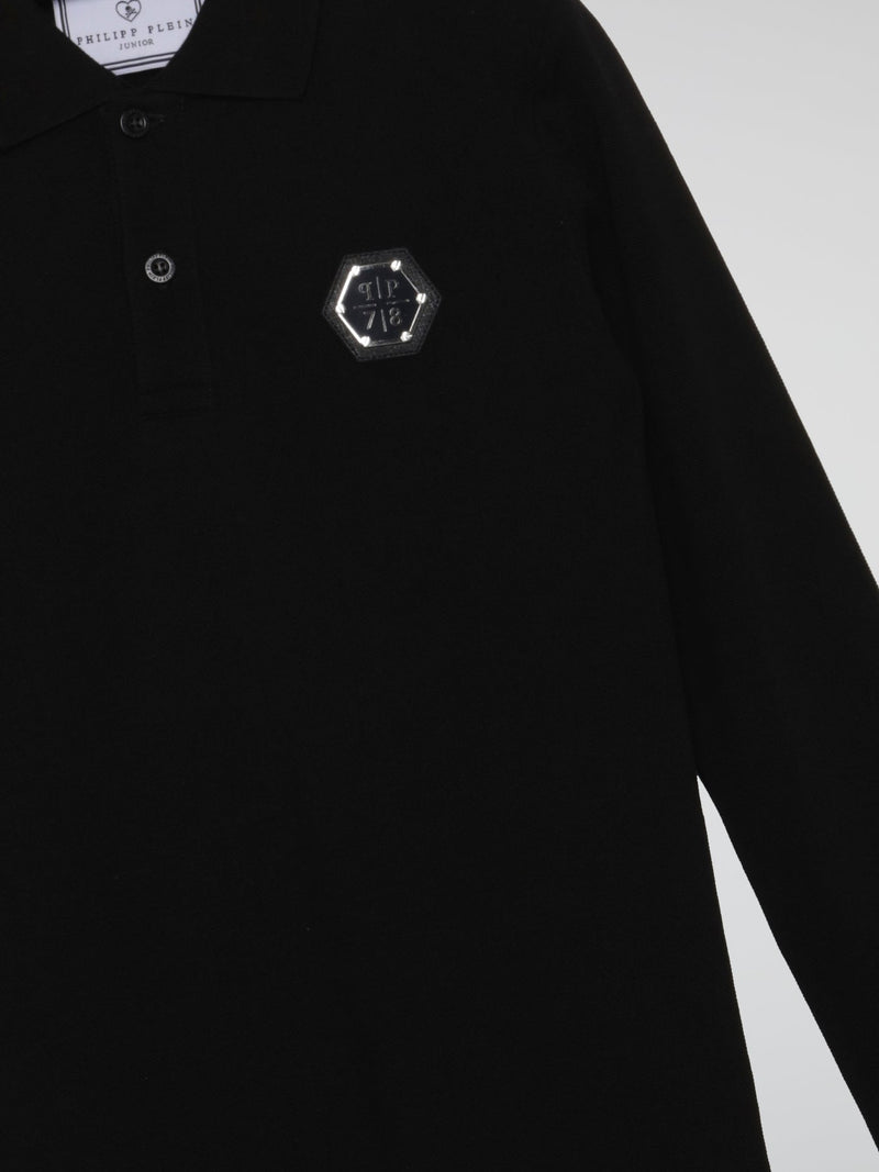 Black Rear Multi-Stud Skull Polo Shirt (Kids)