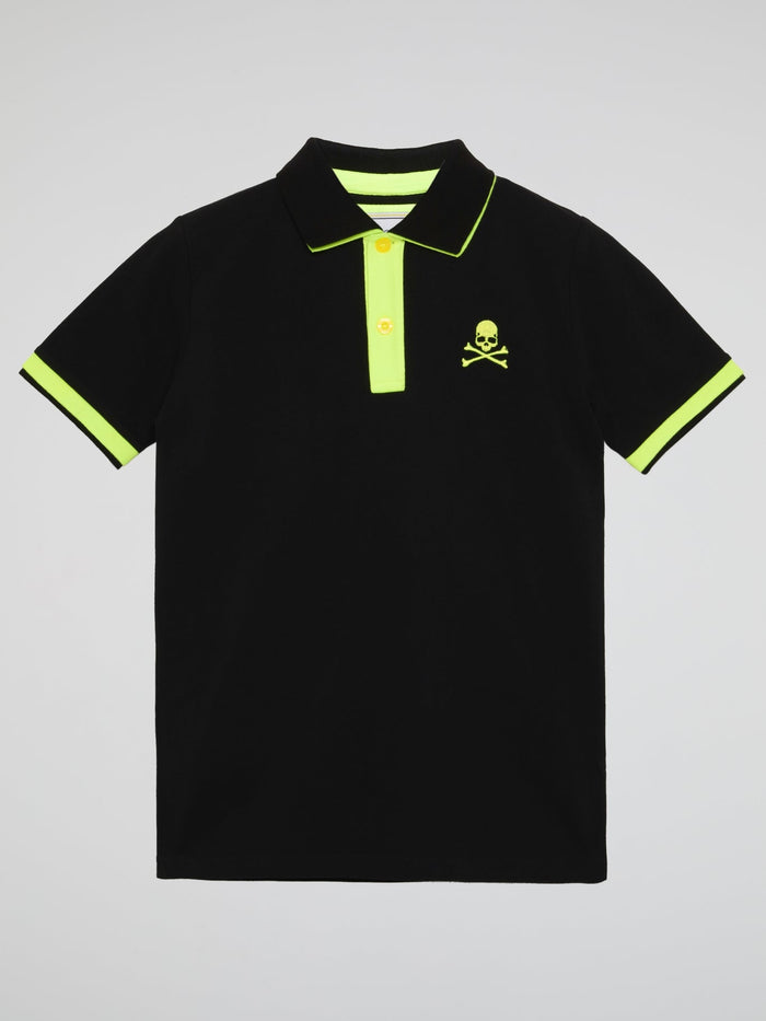 Black Striped Edge Appliqu��d Polo Shirt (Kids)