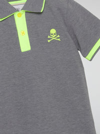 Grey Striped Edge Appliqu��d Polo Shirt (Kids)