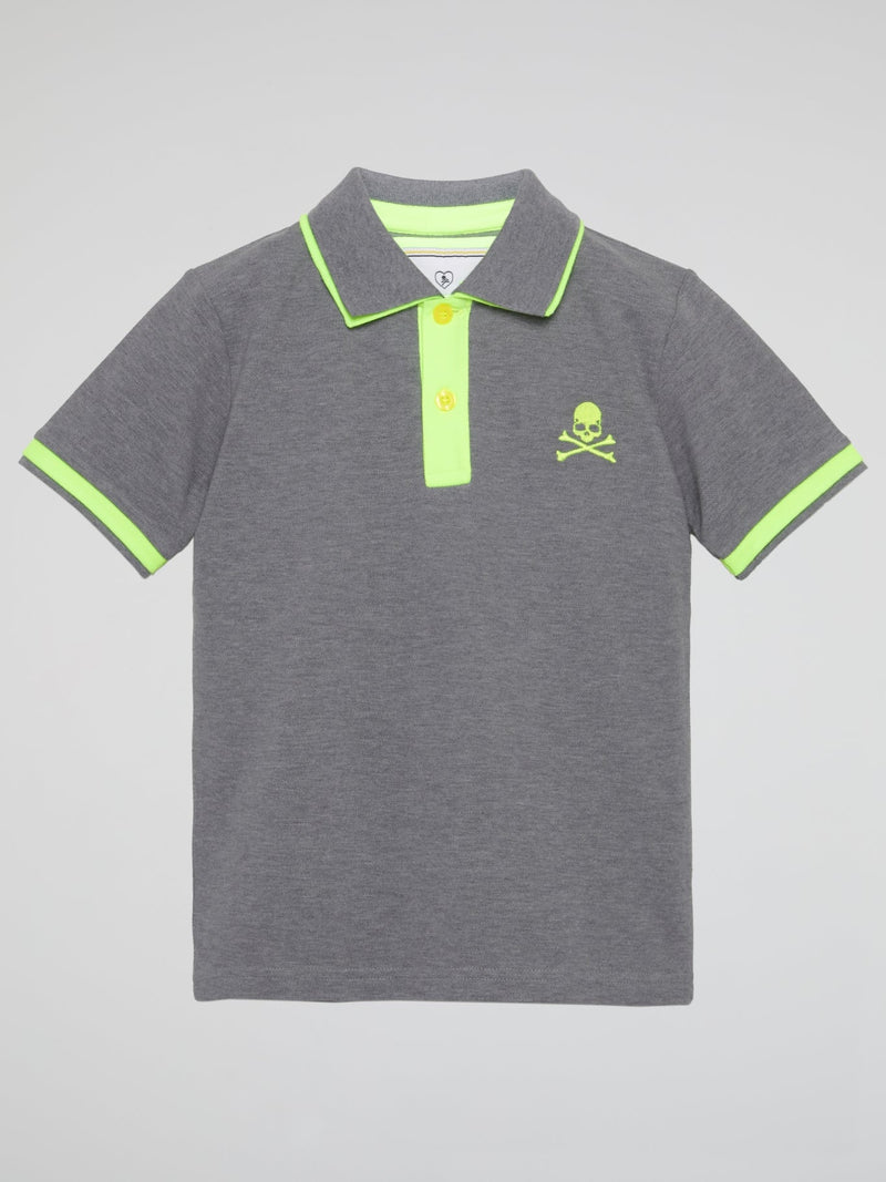 Grey Striped Edge Appliqu��d Polo Shirt (Kids)