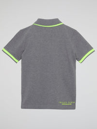 Grey Striped Edge Appliqu��d Polo Shirt (Kids)