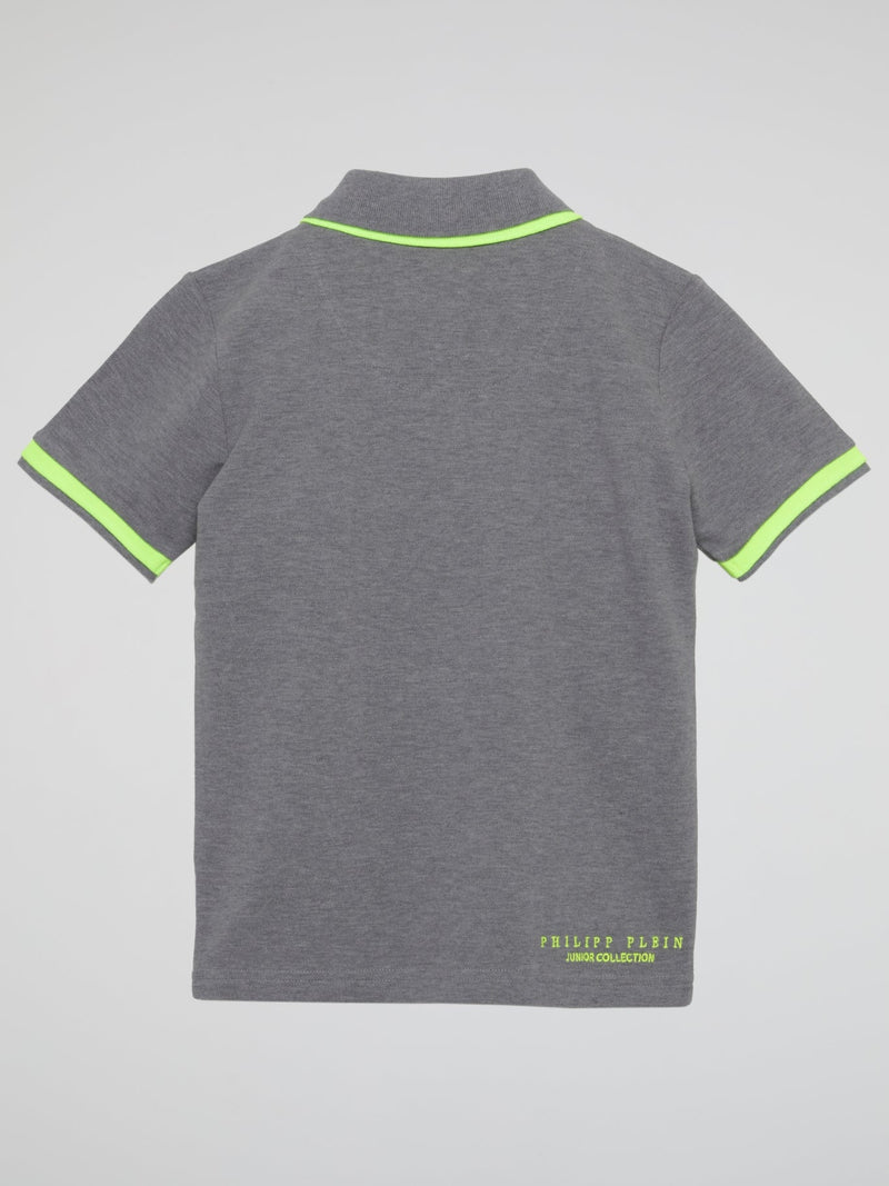 Grey Striped Edge Appliqu��d Polo Shirt (Kids)