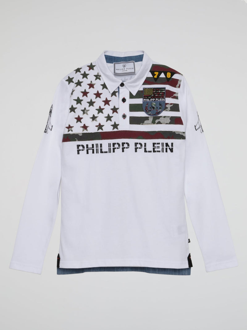 White Embellished Airforce Polo Shirt (Kids)