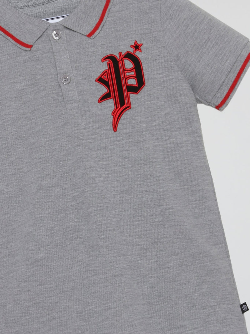 Grey Logo Patched Polo Shirt (Kids)