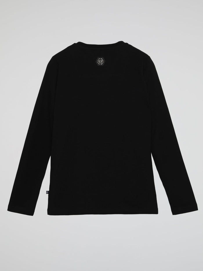 Black Round Studded Logo Long Sleeve Shirt (Kids)