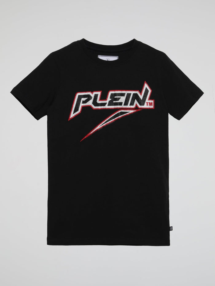 Black Embroidered Plein Logo T-Shirt (Kids)