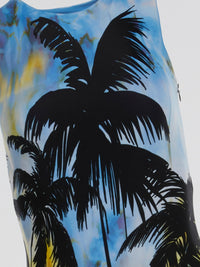 Tropical Inspired Print Sleeveless Midi Dress