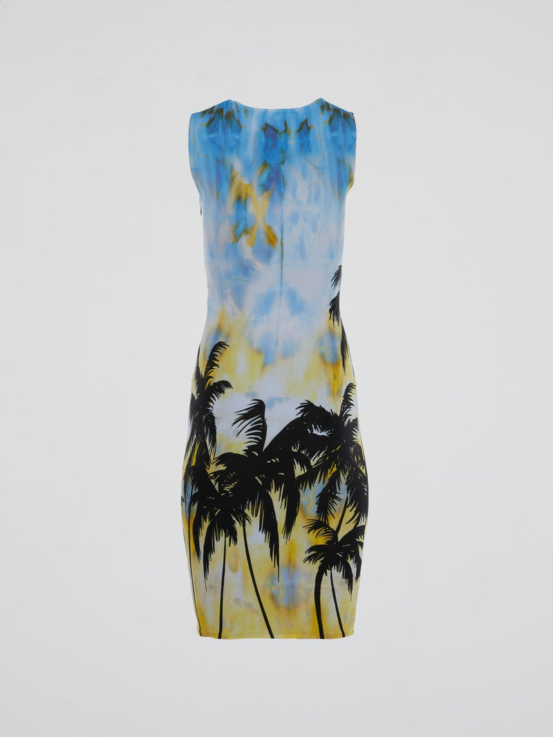 Tropical Inspired Print Sleeveless Midi Dress