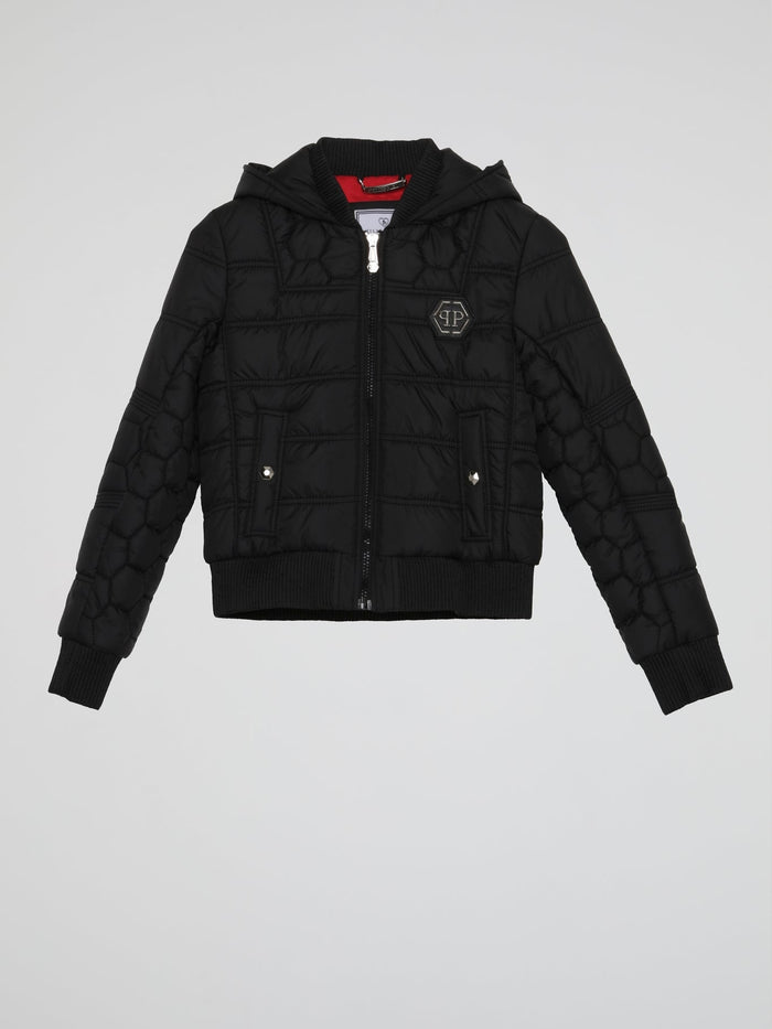 Black Hooded Quilt Jacket (Kids)