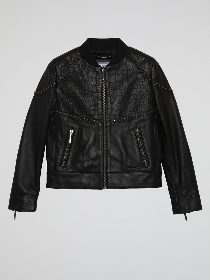 Black Reptilian Leather Jacket (Kids)