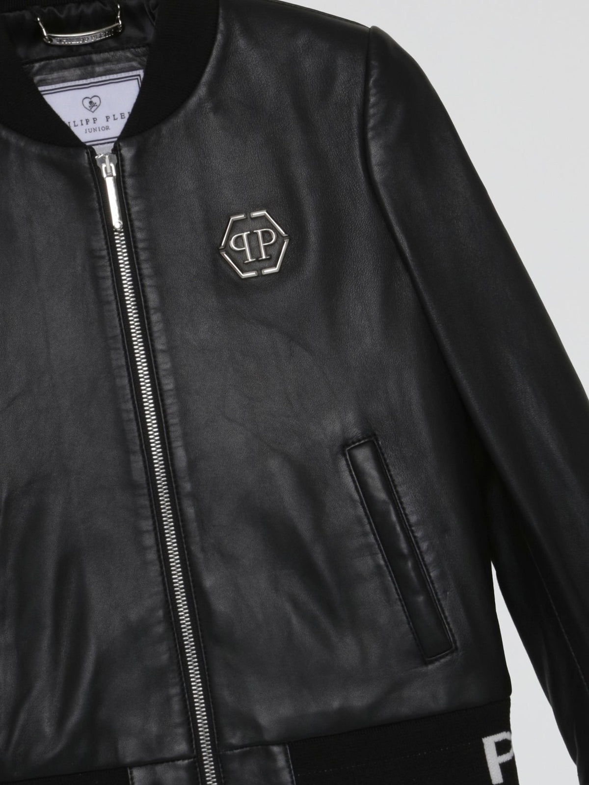 Black Leather Bomber Jacket (Kids)