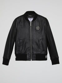 Black Leather Bomber Jacket (Kids)