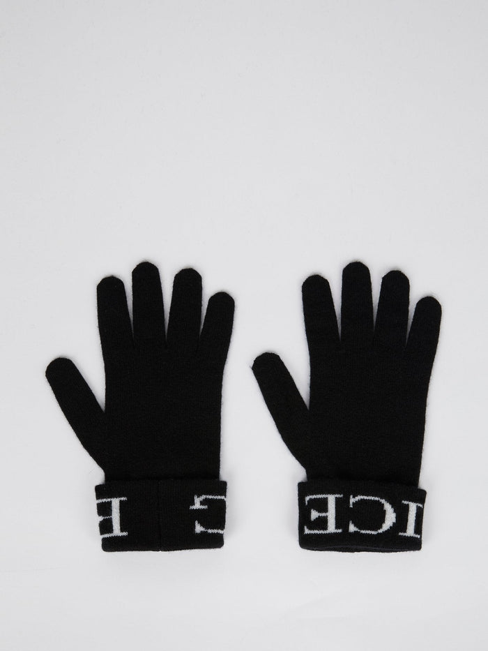 Black Logo Knitted Gloves