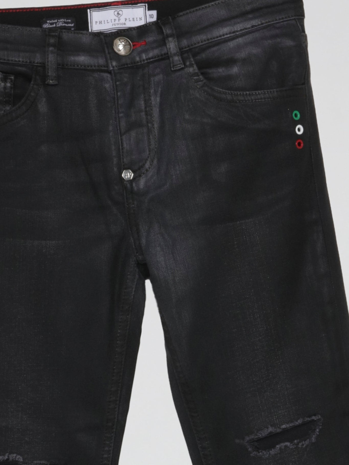 Black Distressed Straight Cut Denim Trousers (Kids)