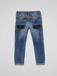 Blue Rear Logo Faded Denim Jeans (Kids)