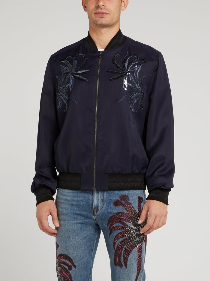 Navy Tropical Sequin Jacket