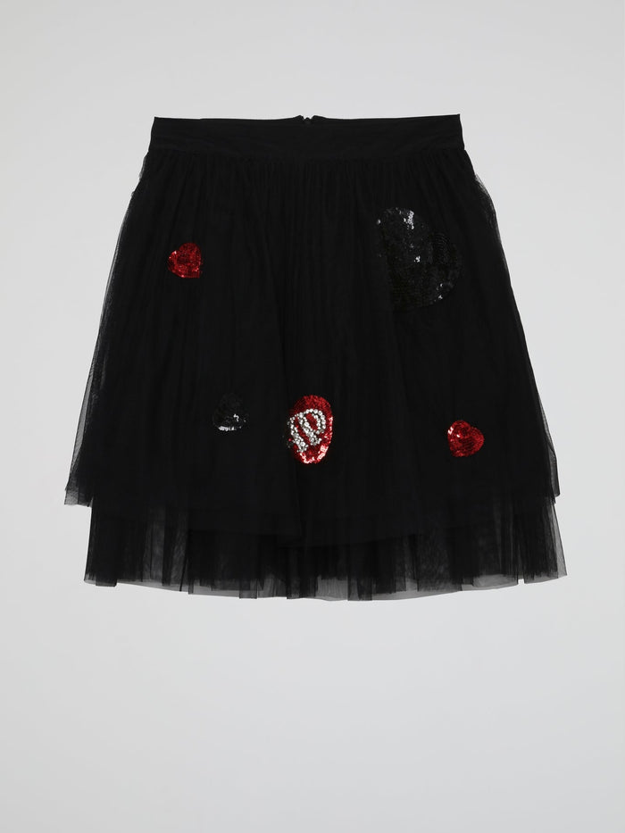 Black Studded Design Layered Short Skirt (Kids)