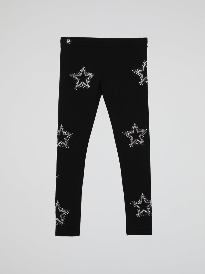 Black Star Print Workout Leggings (Kids)