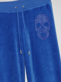 Blue Skull Crystal Velvet Sweatpants (Kids)