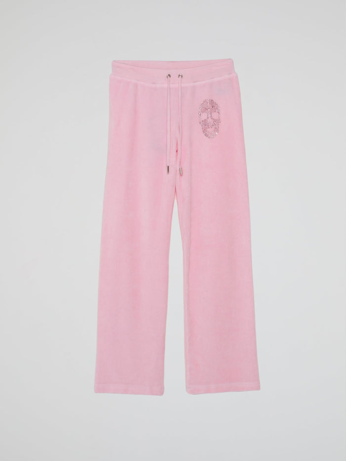 Pink Skull Crystal Velvet Sweatpants (Kids)