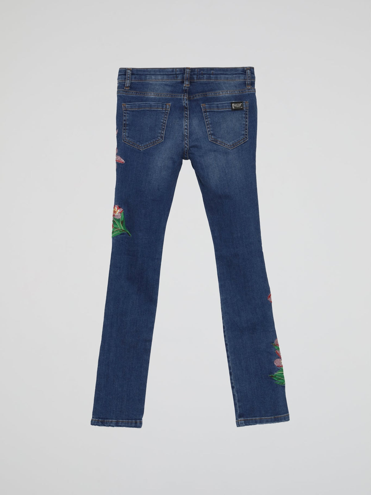 Blue Embroidered Flowers Denim Jeans (Kids)