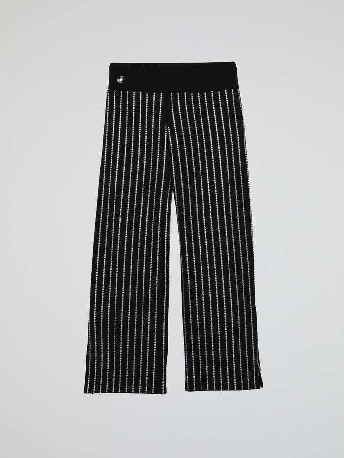 Black Crystal Studded Stripes Trousers (Kids)