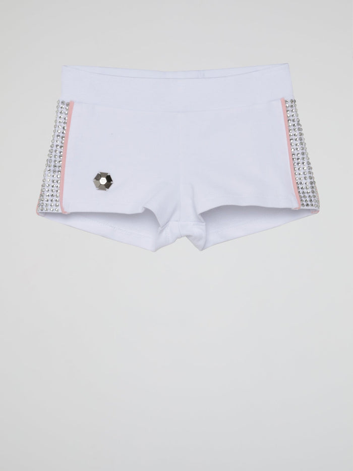 White Crystal Studded Jogging Shorts (Kids)