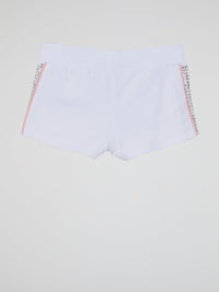 White Crystal Studded Jogging Shorts (Kids)