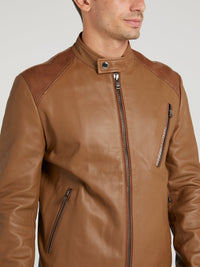 Khaki Leather Moto Jacket