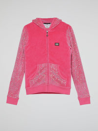 Pink Crystal Detail Velvet Sweatshirt (Kids)