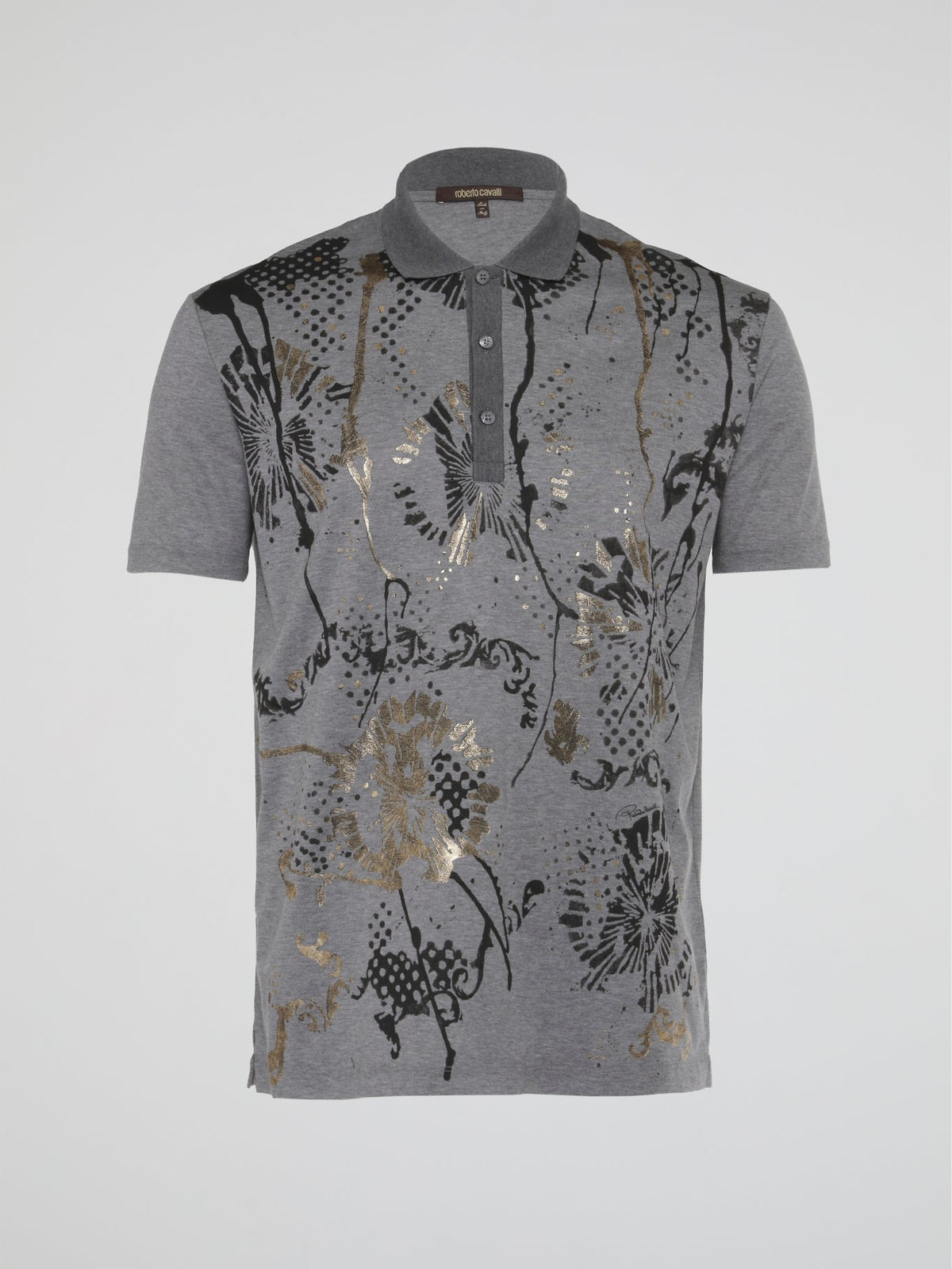 Grey Foil Print Polo Shirt