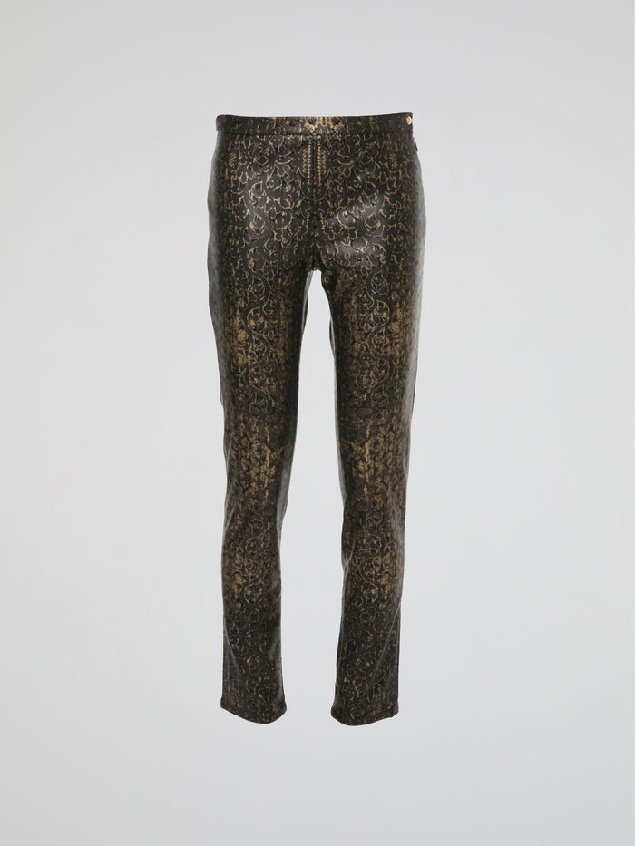 Baroque Print Leather Leggings