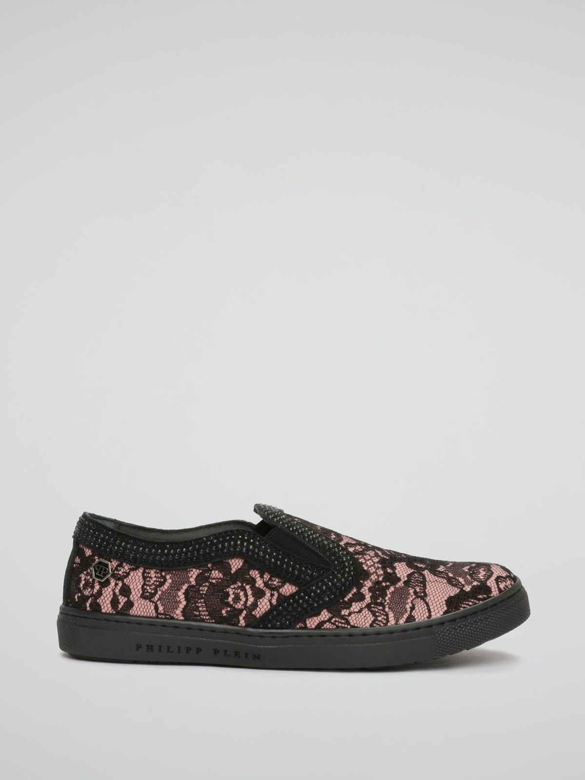 Studded Black Lace Slip-On Sneakers (Kids)