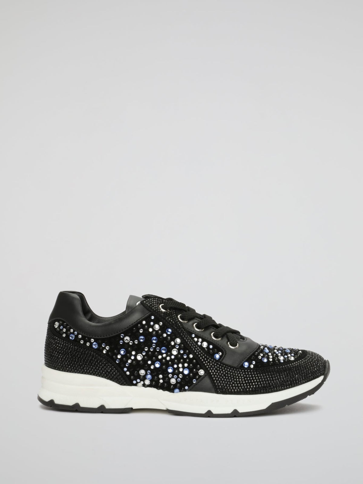 Black Crystal Embellished Lace Up Sneakers (Kids)